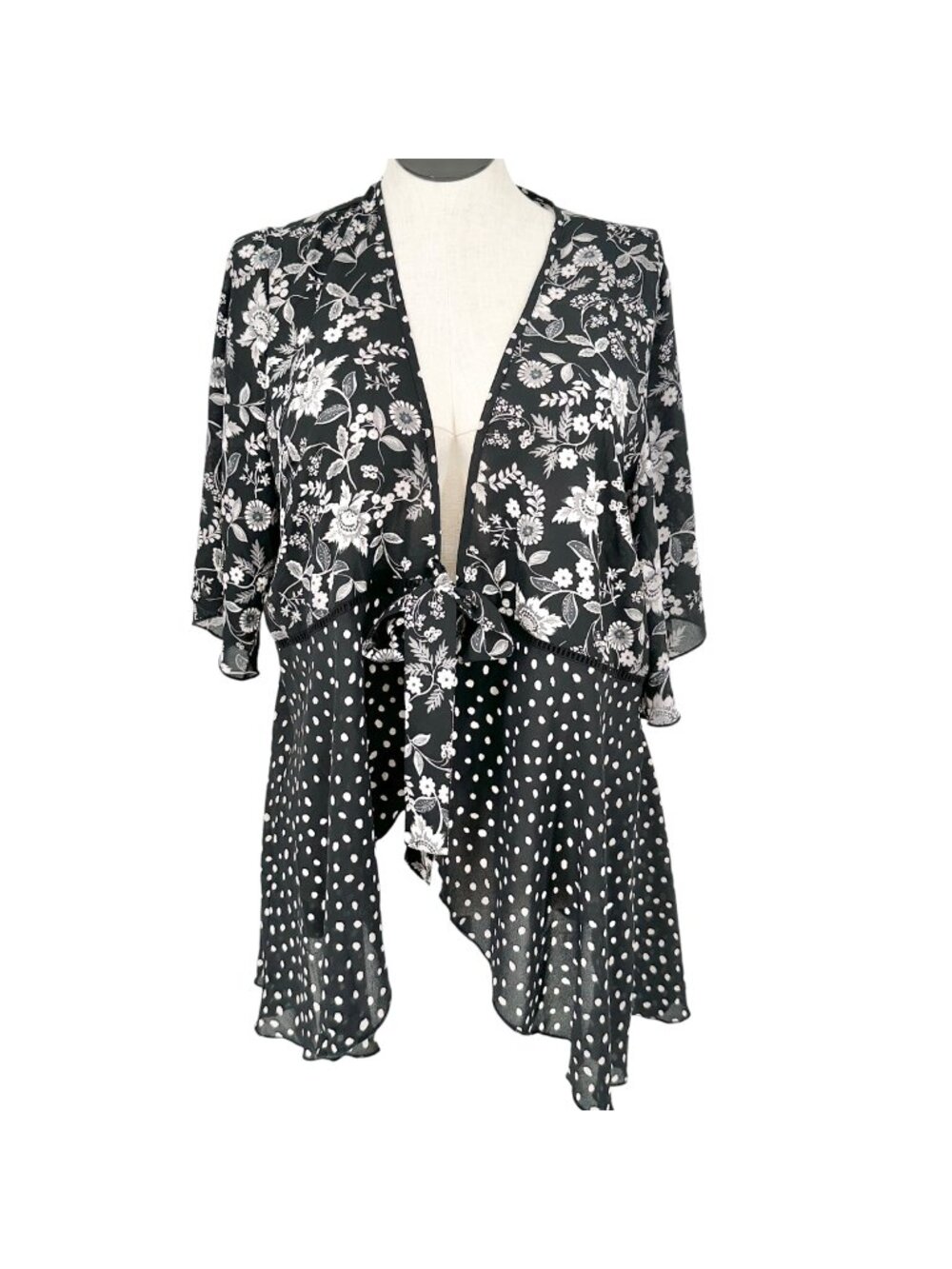 Cato Est 1946 Sheer Layered Kimono Womens 18/20W Black White Floral Polka Dot
